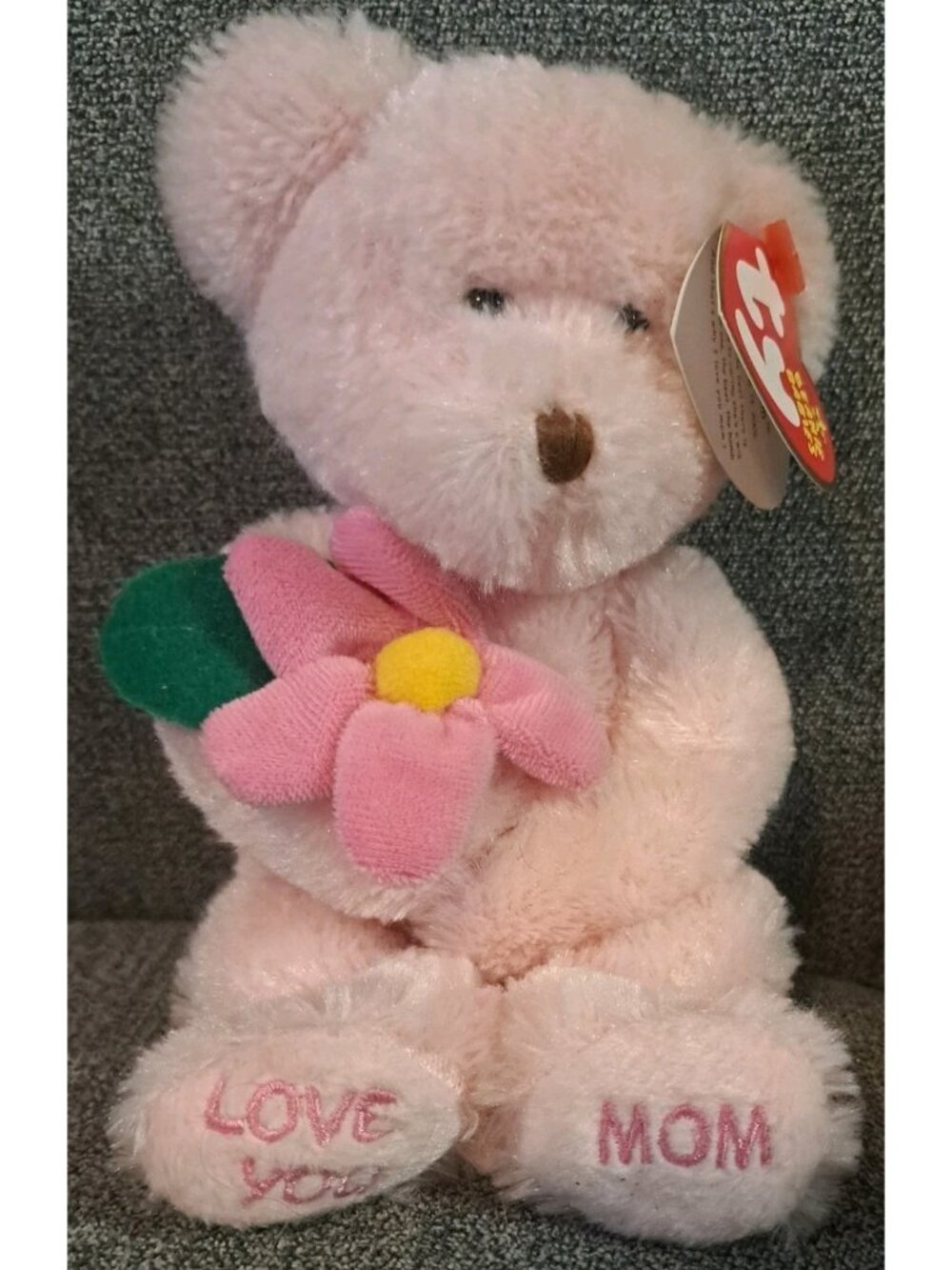 Ty Beanie Babies "Love U Mom" Pink Bear Plush With Flower Embroidered Feet 2006